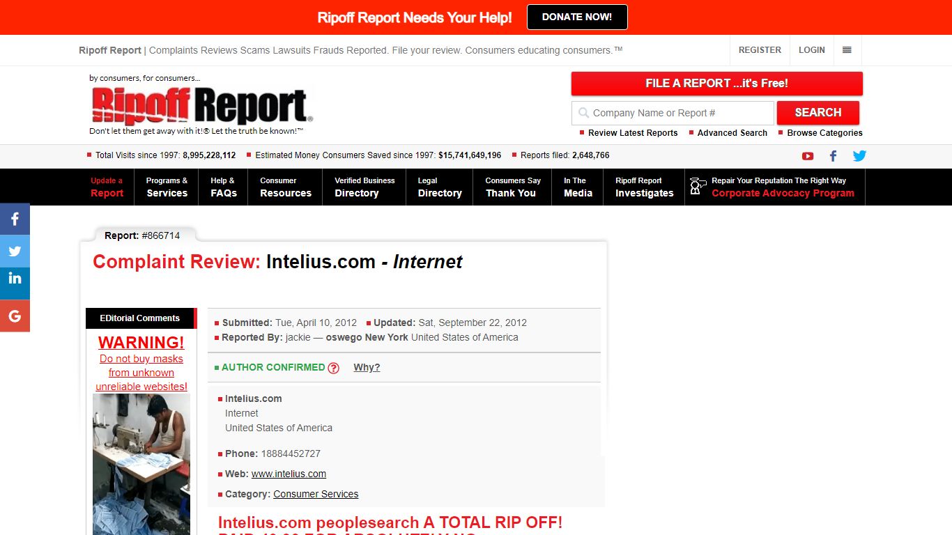 Intelius.com Review - , Internet - Inteliuscom peoplesearch - Ripoff Report